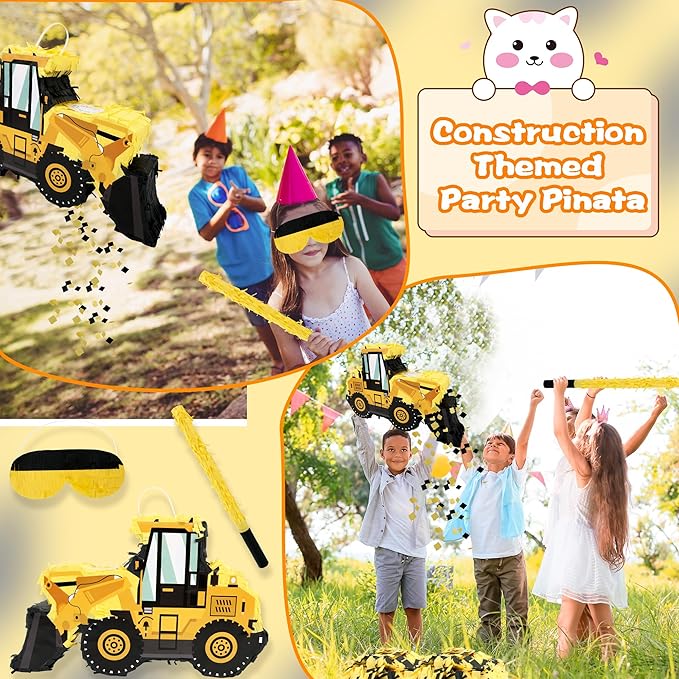 Construction Dump Truck Pinata with Pinata Bat Blindfold Confetti