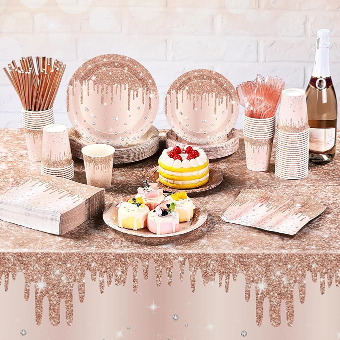452 Pcs Rose Gold Party Supplies Birthday Decorations Include Glitter