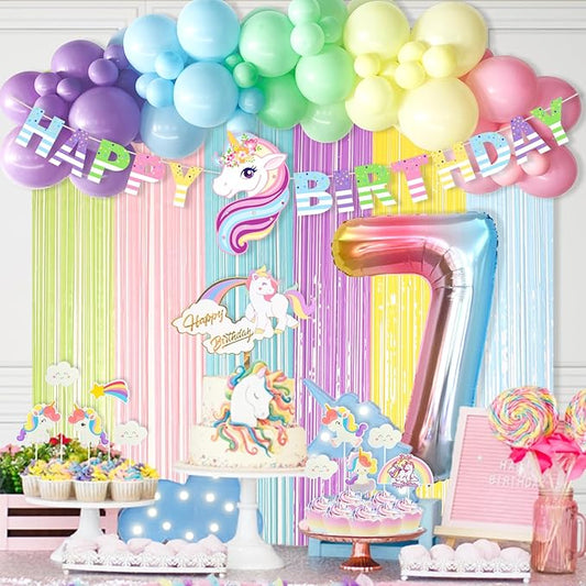 Unicorn 7th Birthday Party Decorations Rainbow Banner Balloons No.7