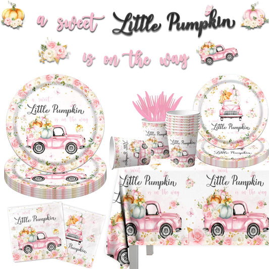 Little Pumpkin Baby Shower Party Decorations Tableware,142Pcs A Sweet