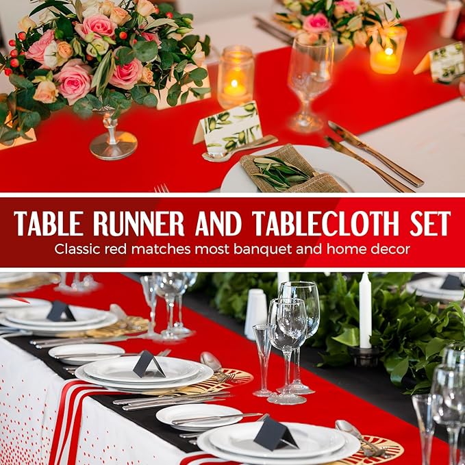 24 Pack White and Red Disposable Plastic Tablecloths