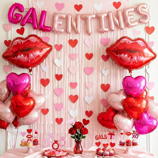 Galentine's Day Bestie Party Decorations with Red Hot Pink Heart