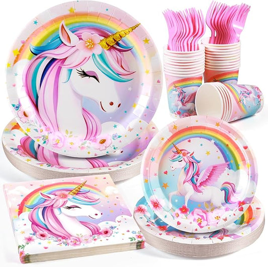 Unicorn Birthday Party Supplies Set Disposable Tableware for 24