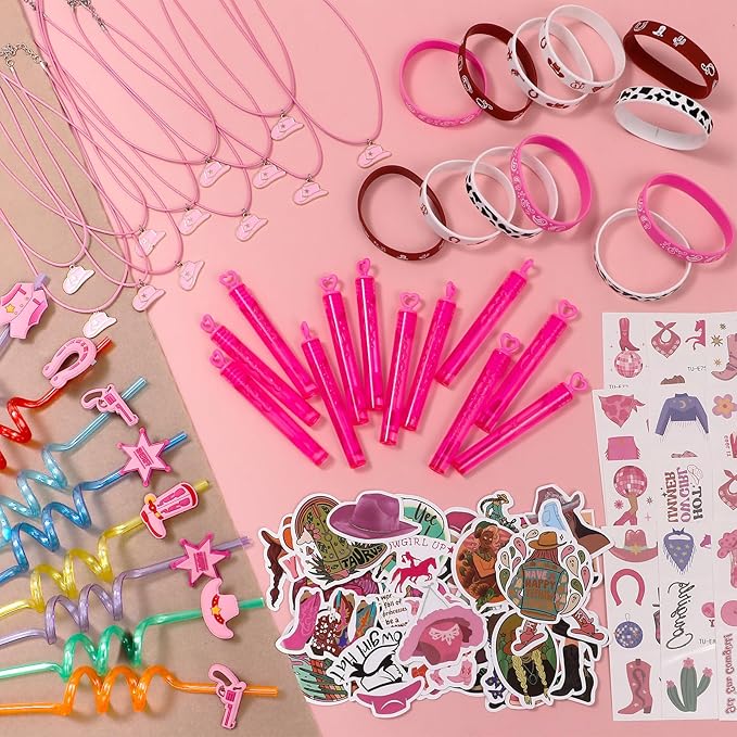 110Pcs Cowgirl Party Favors Hot Pink Princess Birthday Supplies
