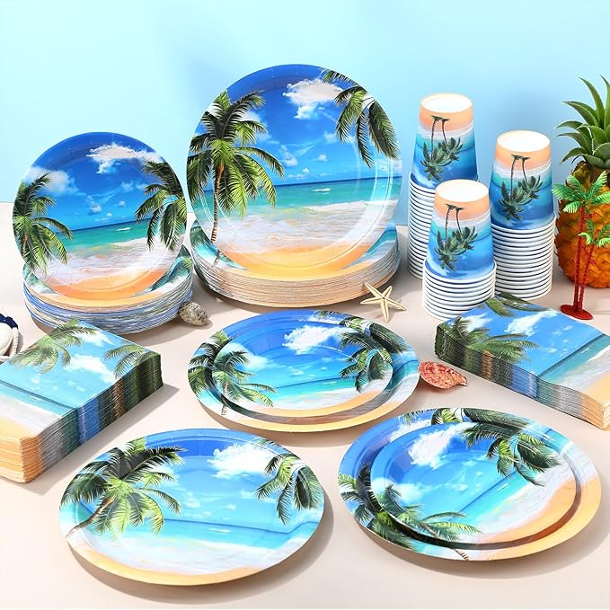 250 Pcs Tropical Beach Party Decoration Summer Paper Plates Napkins
