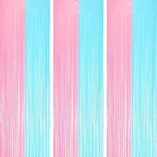 Voircoloria 3 Pack 3.3 x 8.2 ft Pastel Blue and Pink Foil Fringe