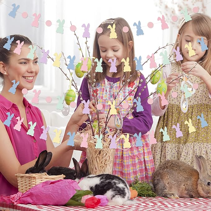 LeeSky 4Pcs Easter Bunny Banner Garland Decorations Happy Easter Day