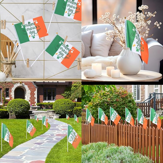 Outus 30 Pcs St Patricks Day Stick Flags Decorations Small Mini
