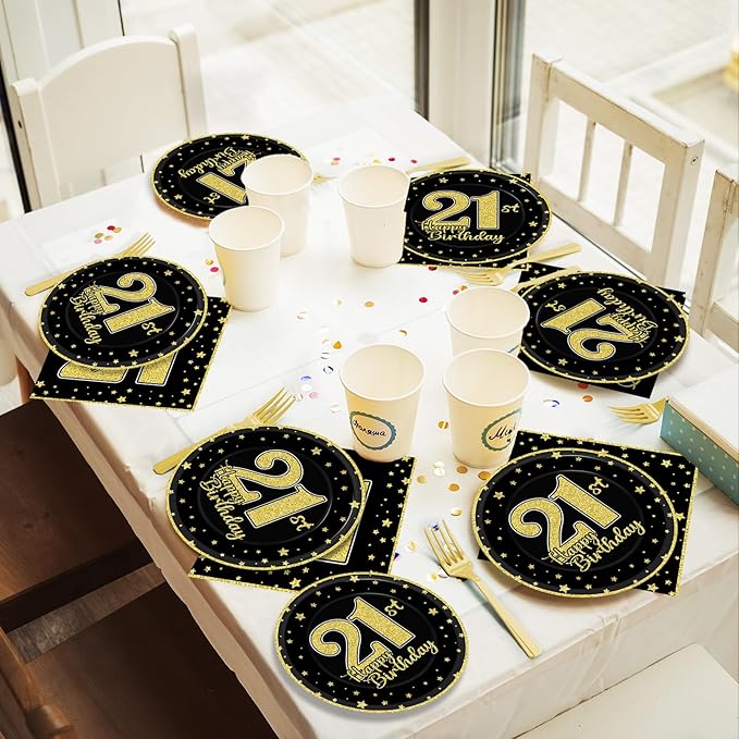 96 Pcs 21st Birthday Party Supplies for 24 Guests Cheers to 21 Years