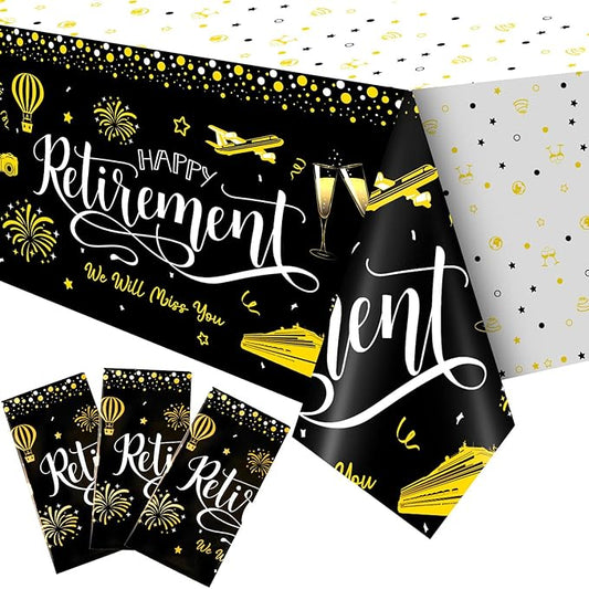 4 Pcs Happy Retirement Tablecloth 54 x 108 Inch Disposable Plastic