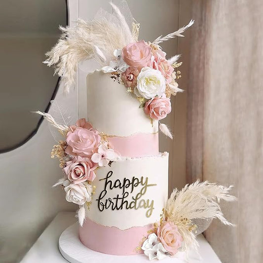 33 PCS Boho Cake Topper Decorations Vintage Artificial Rose Flowers Le