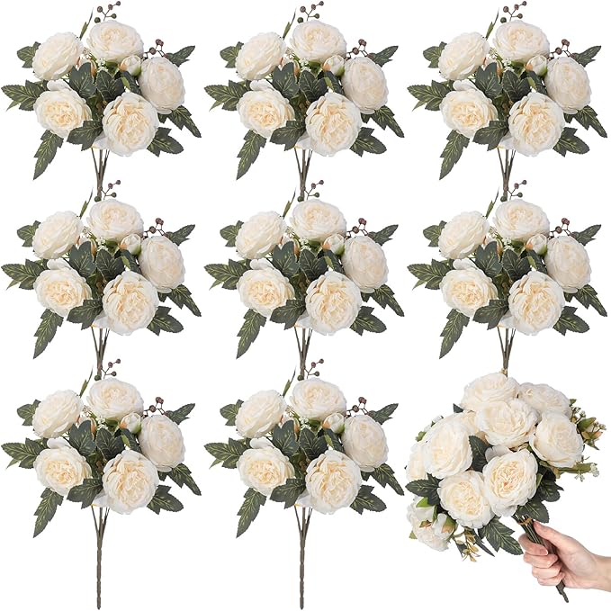 8 Bundles Artificial Peonies Flowers Boho Faux Flowers Arrangements