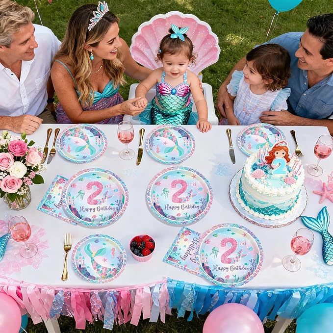 Grencian 96PCS Mermaid Birthday Party Decorations Mermaid 2nd