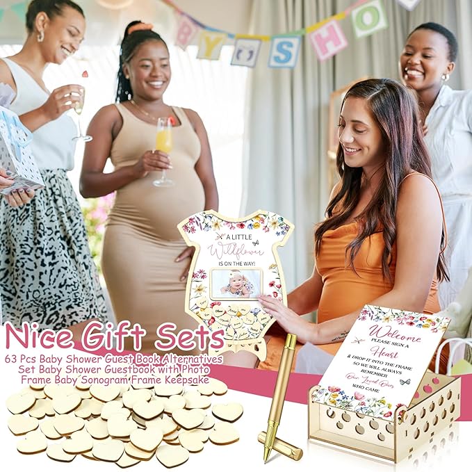 63 Pcs Wildflower Baby Shower Guest Book Alternatives Set Baby