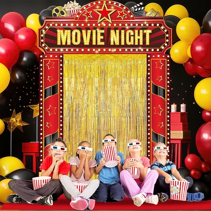 Movie Night Porch Banner Movie Themed Party Decorations Gold Foil