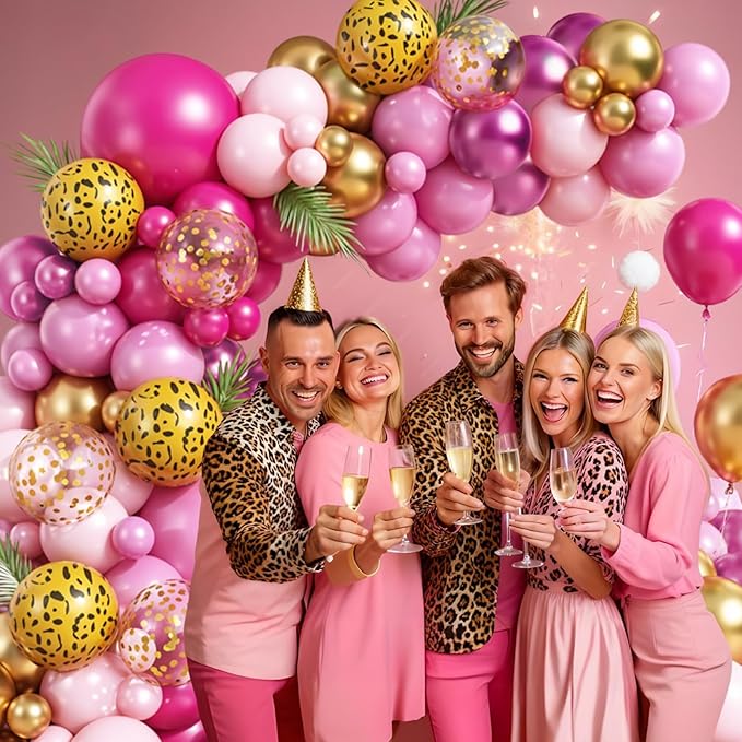 Hot Pink Cheetah Print Balloon Arch Kit 112Pcs Pink Gold Balloon