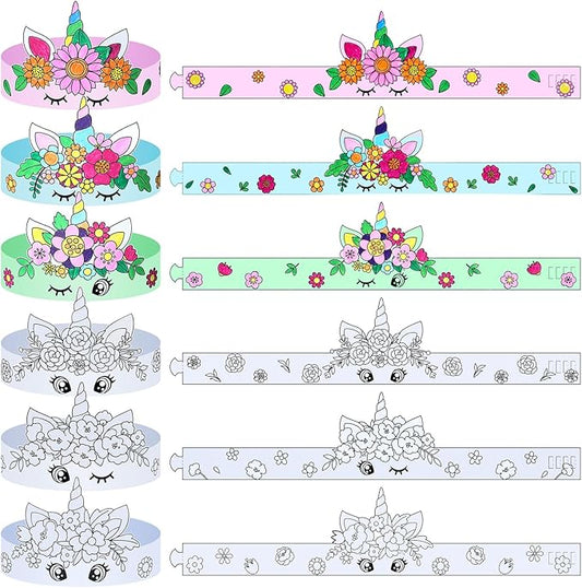 24 Pcs Color Your Own Unicorn Crown DIY Paper Coloring Crowns