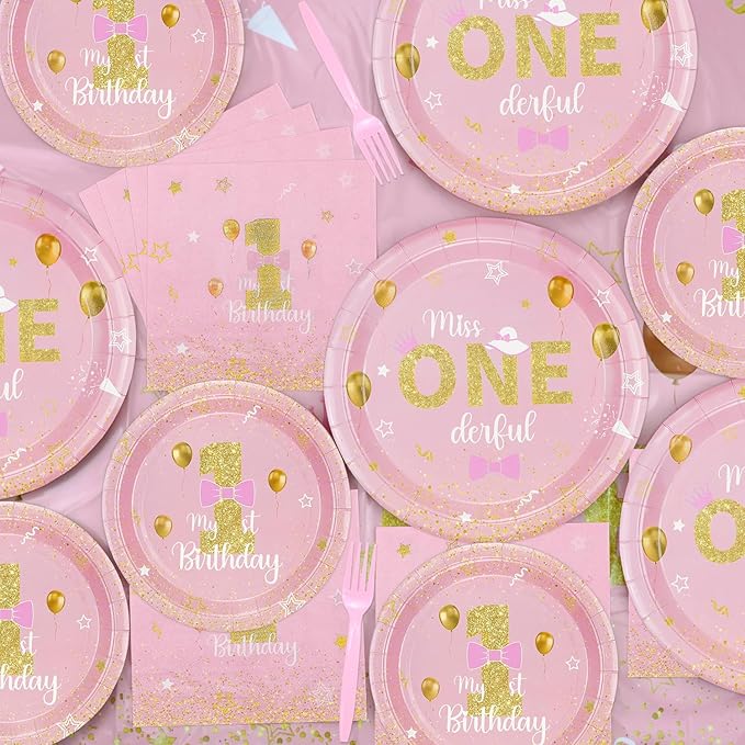 Miss Onederful Birthday Decorations Pink Gold Party Plates Napkins