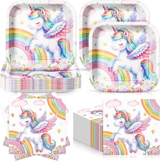72 Pcs Unicorn Plates and Napkins Serve 36 7 Square Paper Dessert