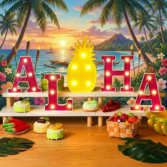 5 Pcs Hawaiian Luau Aloha Party Decoration Aloha Letter LED