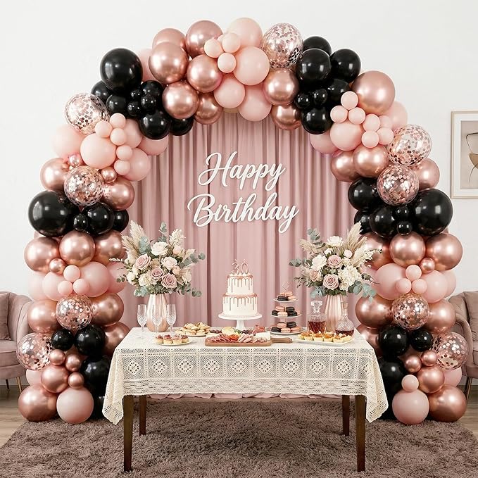 HILAVO Rose Gold and Black Balloons, 12Inch Metallic Rose Gold and