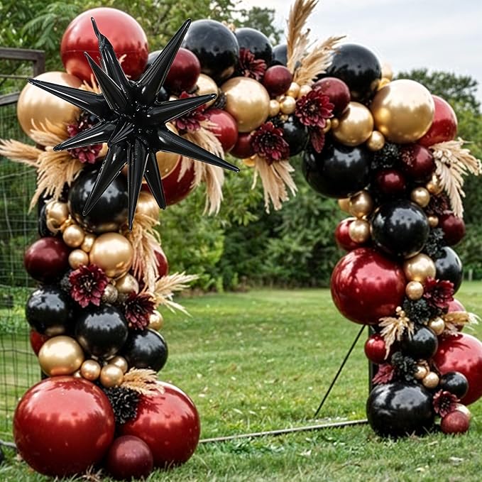 Black Burgundy Gold Balloon Arch Kit Maroon Black Gold Balloons
