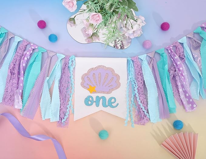 Mermaid One Year High Chair Banner Under The Sea 1st Birthday Party