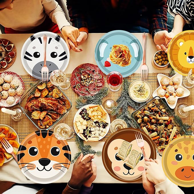 60Pcs Jungle Safari Paper Plates Zoo Animal Print Party Supplies 7