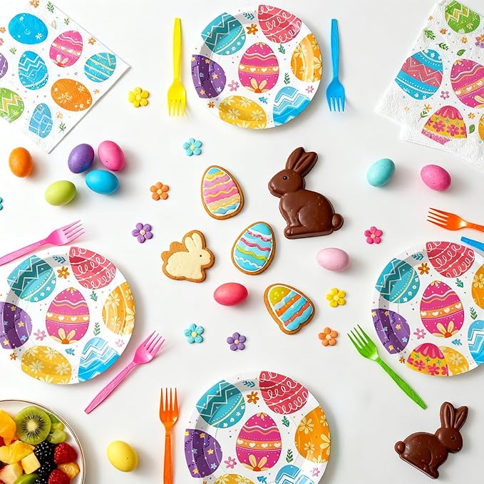100 Pcs Easter Egg Tableware Party Supplies Set Serves 25 Disposable