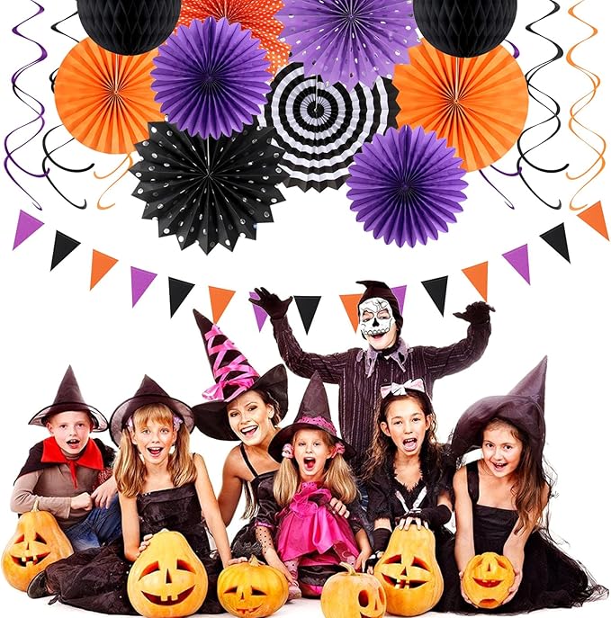 Orange Black Purple Halloween Party Decorations 33Pcs Banner