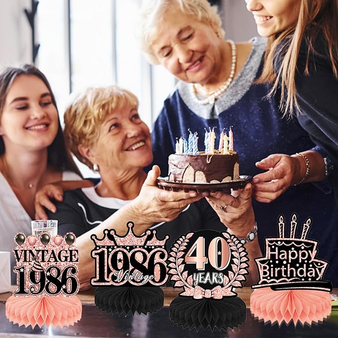 40th Birthday Decorations Women - 9pcs Pink Birthday Party