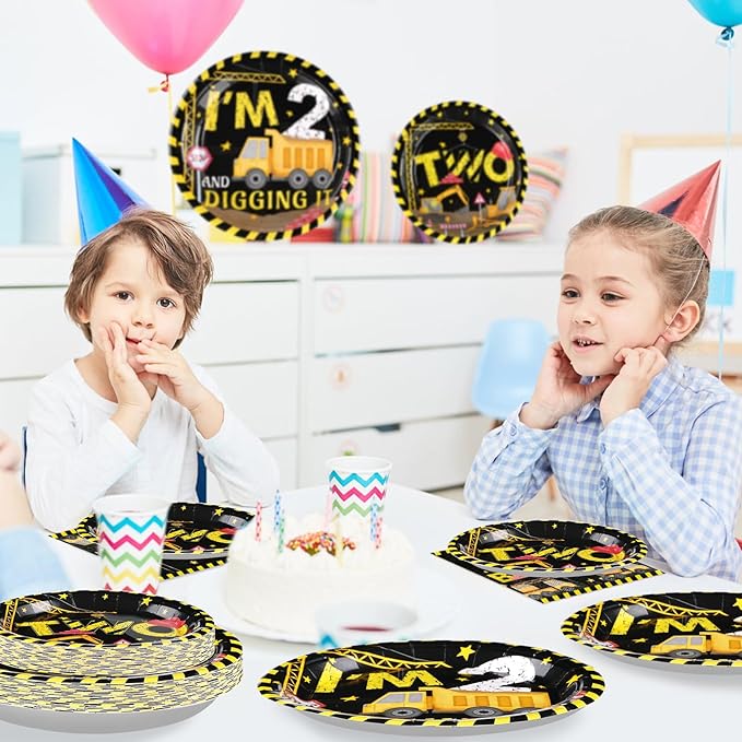 96Pcs Construction 2nd Birthday Party Supplies Construction Truck