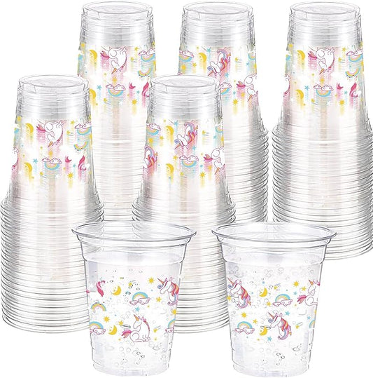 60 Pack Unicorn Cups 12 oz Disposable Clear Plastic Unicornio