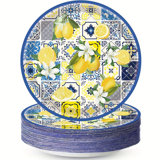 HSPAIDYP 50PCS Lemon Party Supplies7 Capri Lemon Paper Plates Blue
