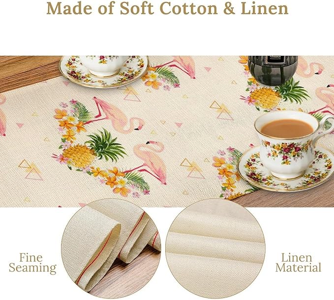 Tropical Flamingo Table Runner, Hawaiian Summer Fruit Pineapple