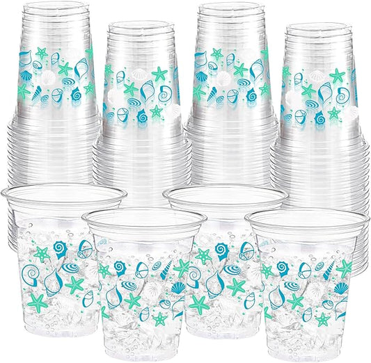 60 Pack Seashell Beach Plastic Cups 12 oz Summer Beach Starfish