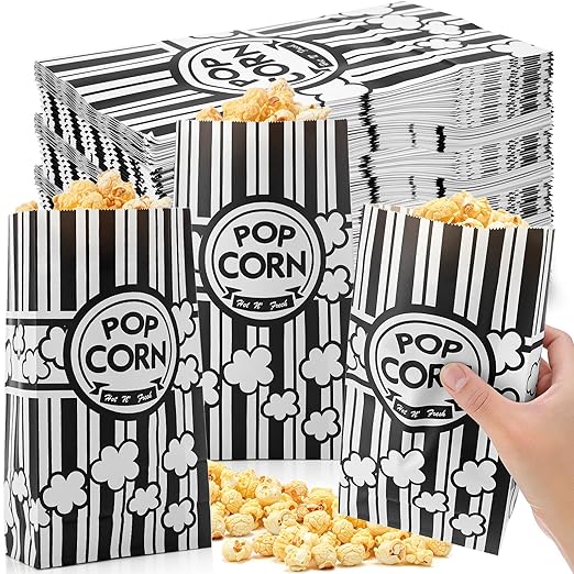 200 Pcs Paper Popcorn Bags Bulk 2 oz Large Flat Bottom Boxes Red