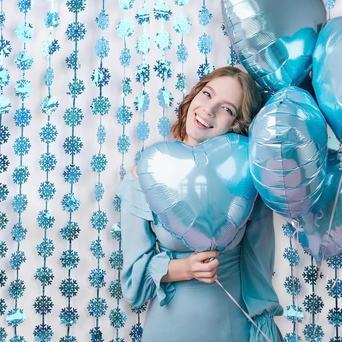 BRAVESHINE Blue Party Snowflake Backdrop - 2 Pack Hanging Foil Fringe
