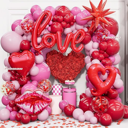 363PCS Valentines Day Balloon Arch Kit with 200 Rose Petals Heart