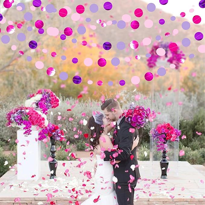 Pink and Purple Party Decorations Circle Dots Garland Hot Pink