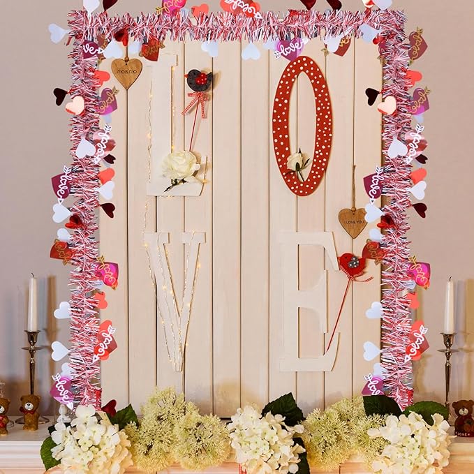 33Feet Valentines Day Tinsel Garland Red Pink Love Heart Garland