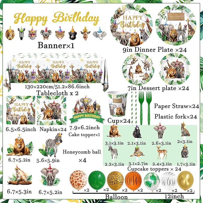 Safari Themed Party Decorations Tableware 198pcs Jungle Plates