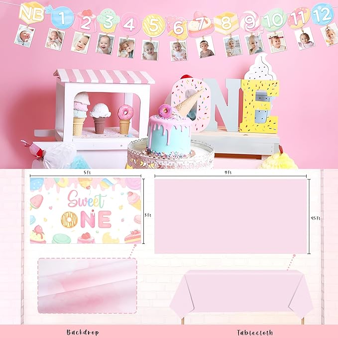 1st Birthday Decorations for Girl 150 Pcs Sweet One Birthday Party