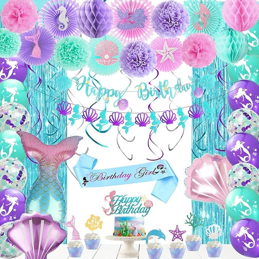 Mermaid Birthday Decorations Little Mermaid Party Supplies with Pink