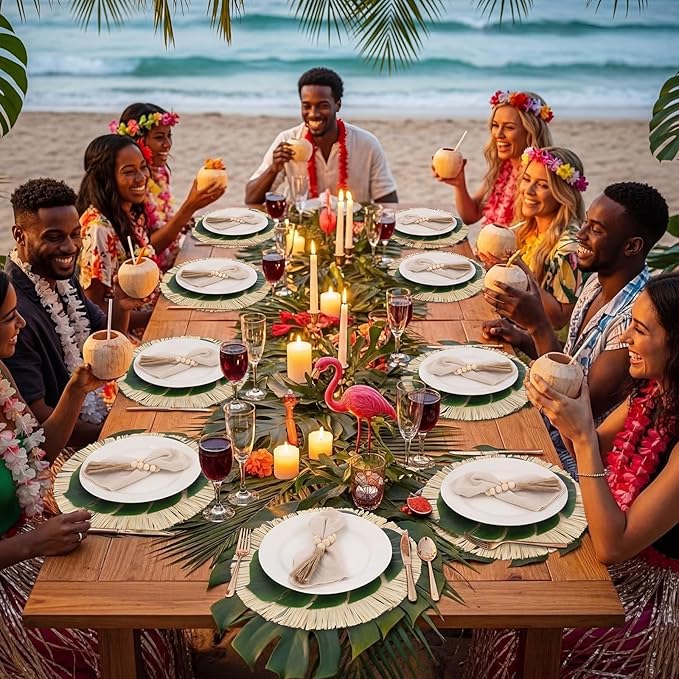 48 Pcs Boho Luau Party Table Setting Set for 12 Tropical Hawaiian