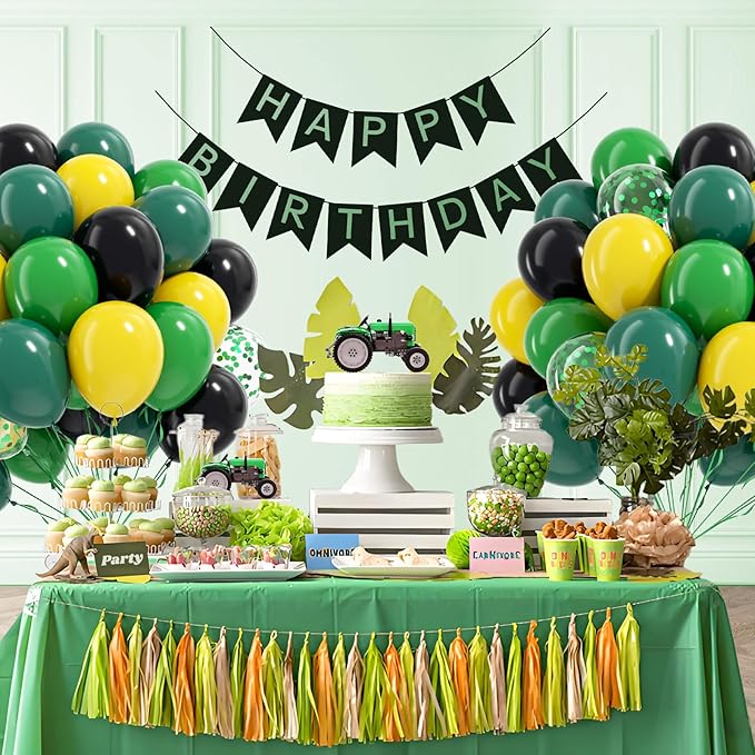 60pcs Tractor Balloons 12inch with Black Green and Yellow Balloons