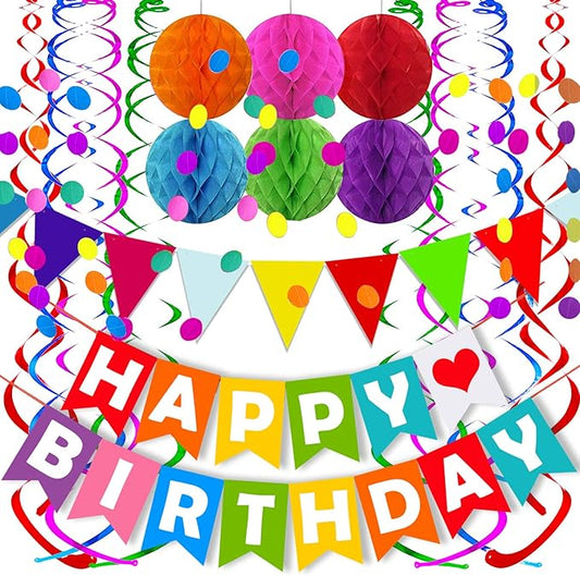 FECEDY Colorful Happy Birthday Banner Paper Triangle Flag Bunting