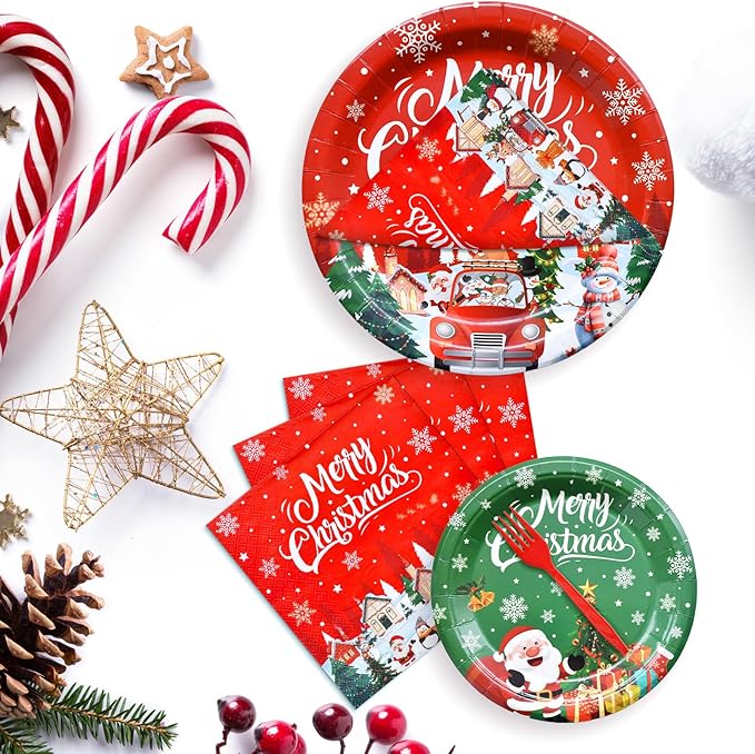 100 Pcs Christmas Tableware Party Supplies Disposable Merry