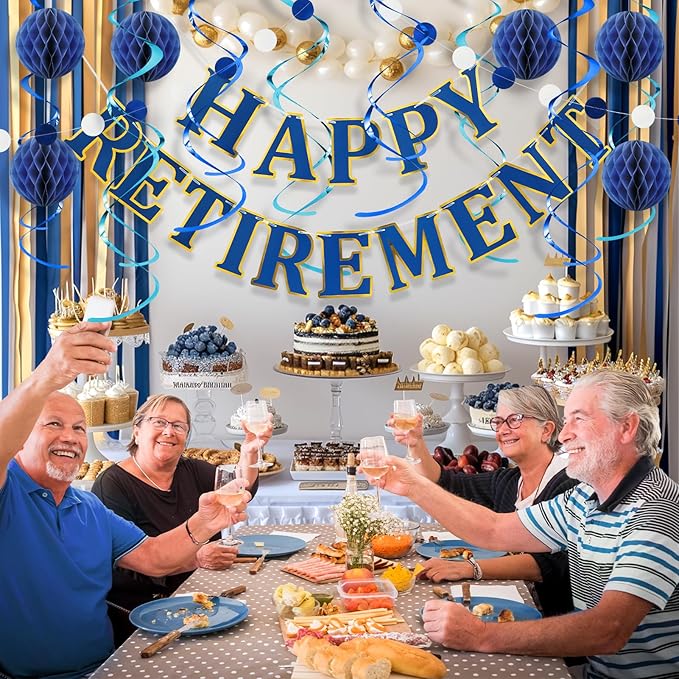 Retirement Party Decorations Kit for Women Men 16 Piece Elegant Blue