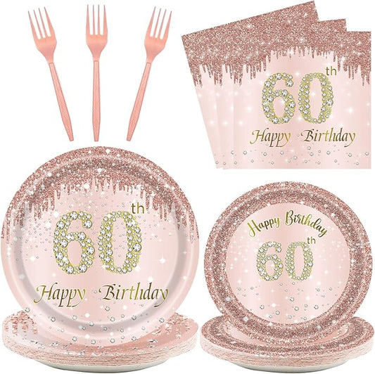 24 Sets 60th Rose Gold Birthday Party Decrations for Women 60